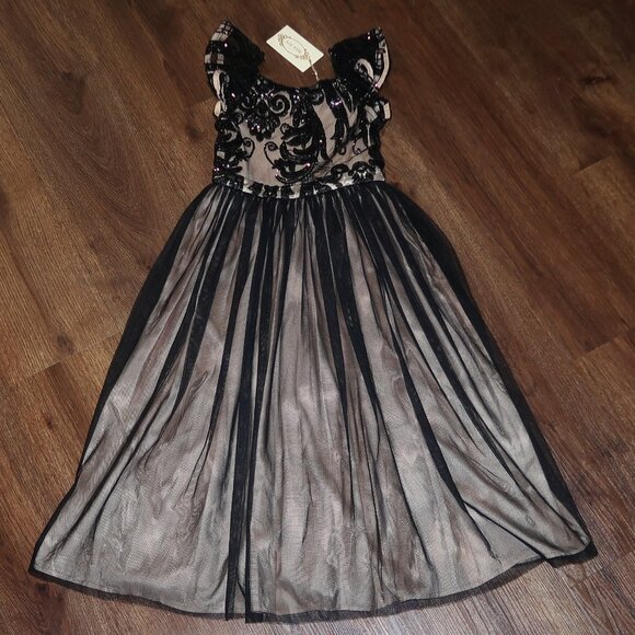 NWT Girls Joyfolie Ivy Dress in Black Long Tulle Sequin Formal Party Dress sz 5 - Picture 3 of 6
